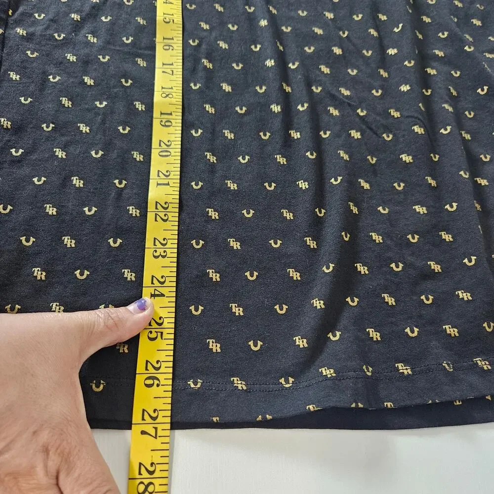 True Religion Men's All Over Monogram Tee T-Shirt Black and Gold Size Medium